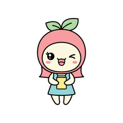 Fototapeta premium Cute Cartoon Girl with Strawberry Hair