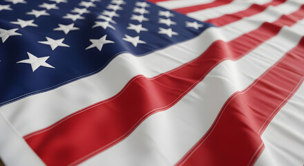 Obraz premium Memorial Day Close-up of American Flag Fabric, Waving Silk Material, USA