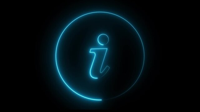 Neon  information sign animation icon glowing help desk info web neon sign circle icon sign symbol with black background .4k motion video animation .