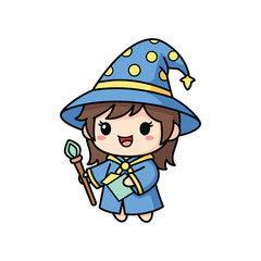 Obraz premium Cute Cartoon Witch Holding a Wand