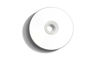 A close-up studio shot presents a shiny silver disc casting a shadow on a stark white background