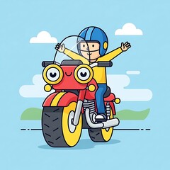 Obraz premium Happy cartoon character riding motorcycle.
