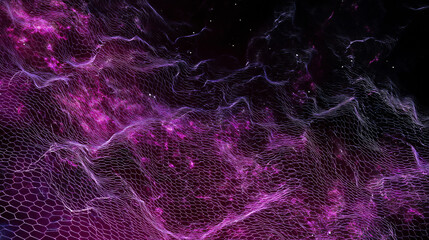Obraz premium Abstract digital network with glowing purple mesh and wave patterns.