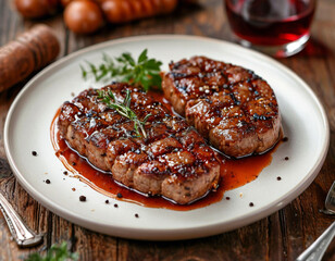 steak with sauce on a plate