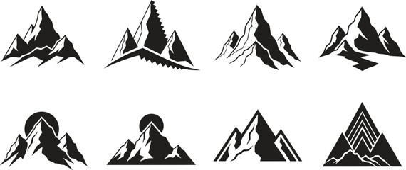 Fototapeta premium Collection of stylized mountain silhouettes in various shapes and designs