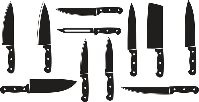Collection of various knives on white background