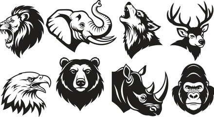 Obraz premium Collection of wild animal heads in black and white