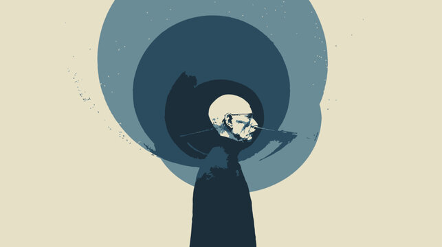 Conceptual illustration of a man's head within concentric circles, representing mental health, introspection, and deep thought.