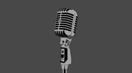 Classic Chrome Vintage Microphone on Stand, Iconic Retro Audio Equipment for Music, Podcasting, and Broadcast Studio