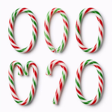 Isolated Christmas design featuring wavy candy canes with red, white, and green stripes as decorative text elements