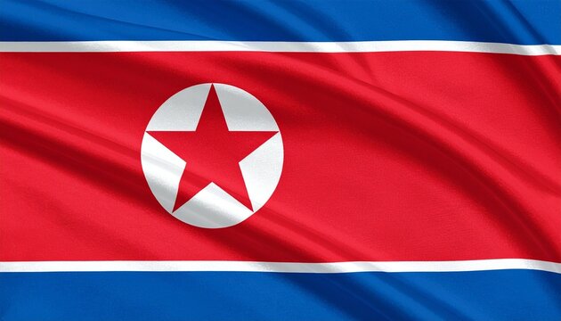 North Korean flag with red star and layered stripes symbolizing national identity and political ideology