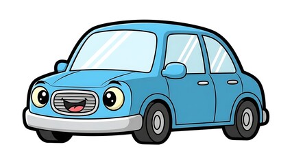 Fototapeta premium Cute cartoon blue car illustration.