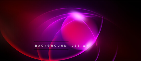 Abstract vibrant design features flowing curves, gradients. Pink, purple hues dominate dark background. Text reads background design.