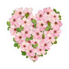 Romantic Valentine Heart with Pink Flowers and Greenery 