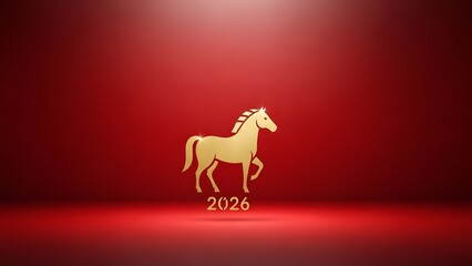 Theme Chinese New Year,&nbsp;Golden horse icon for 2026 with red gradient background
