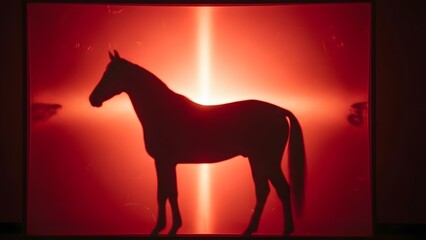 Theme Chinese New Year,&nbsp;Majestic horse silhouette against vibrant red glowing background