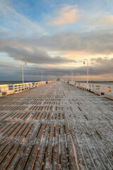 Fototapeta premium The Sopot Pier during winter. A frosty morning on the Baltic Sea