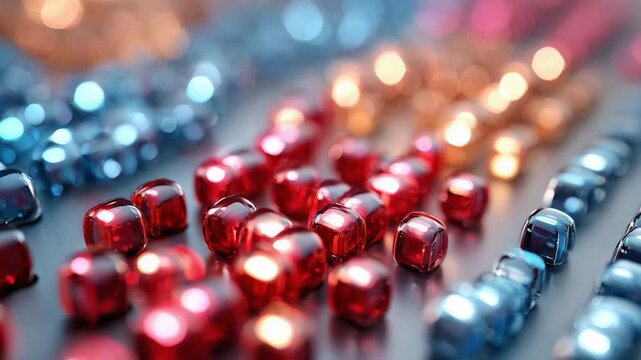 Abstract Cubes: A macro shot featuring a multitude of small, colorful, cube-shaped objects arranged in an artistic pattern, showcasing a symphony of shapes, colors, and textures. 