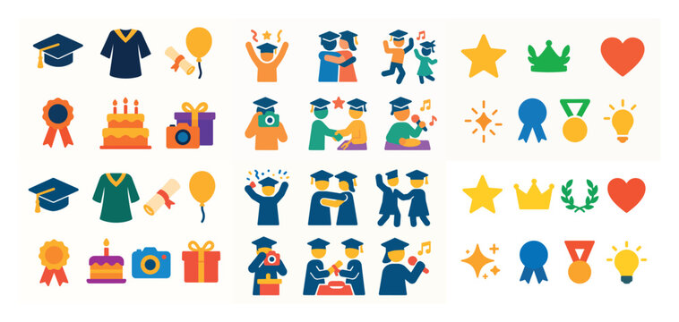 Graduation celebration emoji set