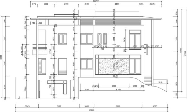 Vector sketch illustration silhouette design architectural engineering drawing section view of luxury multi-storey villa house with scale size