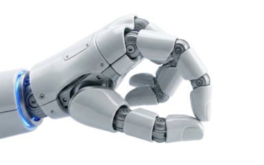 White robot hand precision gesture isolated. Android fingers holding invisible object.