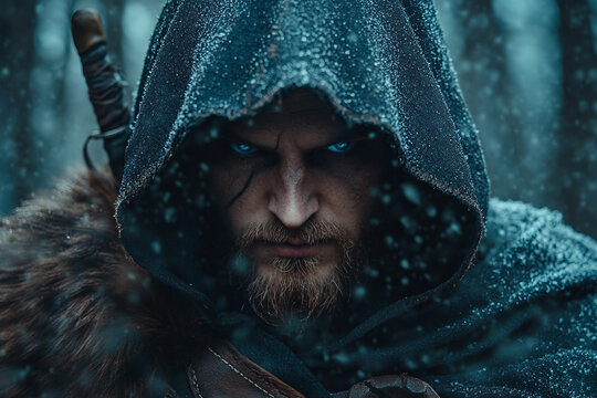Dark Mythical Viking Warrior In Forest Epic Fantasy Portrait Generative AI
