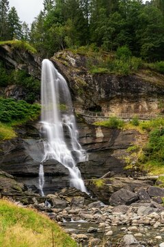 long exposure view of the picturesque Steinsdalsfossen waterfall near Norheimsund
