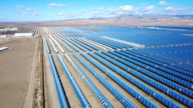 Aerial view of concentrated solar power plant generating clean energy