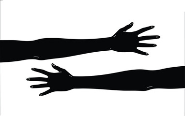 Obraz premium reaching hands silhouette, human arms gesture, help support concept, connection symbol, hope rescue illustration, black vector isolated