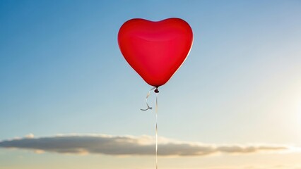 Fototapeta premium Red heart-shaped balloon floating in the sky
