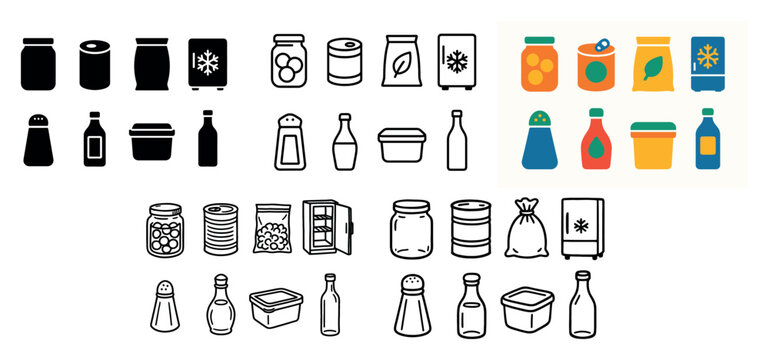 Various food container icons collection