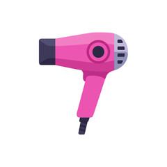 Pink handheld hair dryer with cord, colorful vector flat style illustration © point of BORT