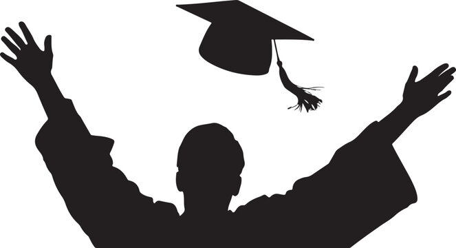Silhouette of a graduate throwing cap in the air graduation