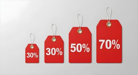 Set of Three Discount Tags 30% 50% 70% Neatly Arranged