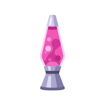 Pink lava lamp with bubbles, colorful vector flat style illustration