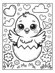 Valentine&rsquo;s Day with a happy Easter coloring book for adults and teens. Black and white coloring pages, cute style.