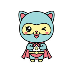 Cute Cat Superhero Vector Illustration
