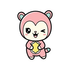 Cute Pink Bear Holding Heart Illustration