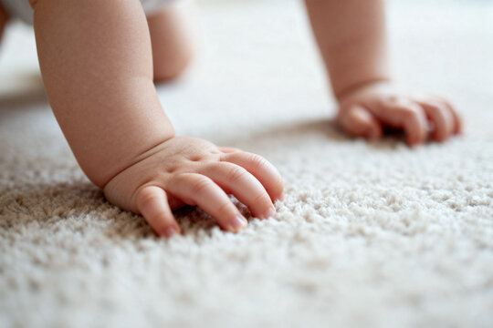 Baby's Hands on Carpet During Crawling Phase