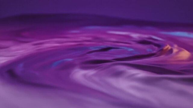Abstract Swirling Purple Fluid Dynamics with Vibrant Light Reflections and Smooth Ripples in a Graduated Sky Background