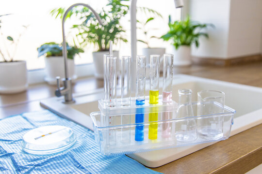 Conduct water analysis research. Selective focus.