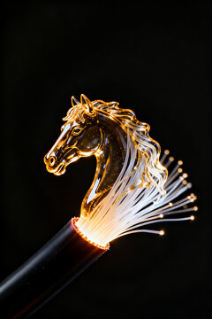 Minimalist glowing horse head made of warm white light filaments