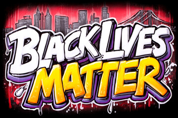 Fototapeta premium Black Lives Matter - graffiti inscription. Spray painted tag, social activism. Cityscape and skyline. Wallpaper and background resource.