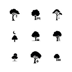 Tree Silhouette Vector Icon Set featuring Swings Lanterns and Park Benches