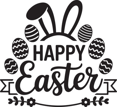 Happy easter day eggs bunny ears spring celebration in simple drawing style