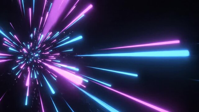 Abstract Neon Light Speed Tunnel with Streaking Blue and Pink Rays on a Dark Background Creating a Sense of Motion and Energy
