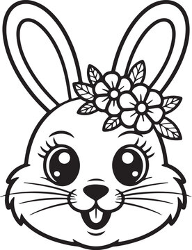 Cute bunny face with flowers cartoon animal smiling hare head illustration adorable pet character