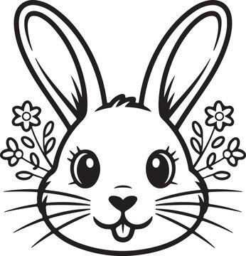 Cute bunny face with flowers cartoon animal smiling hare head illustration adorable pet character
