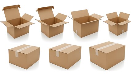 Fototapeta premium Brown cardboard boxes in various states open and closed packaging shipping