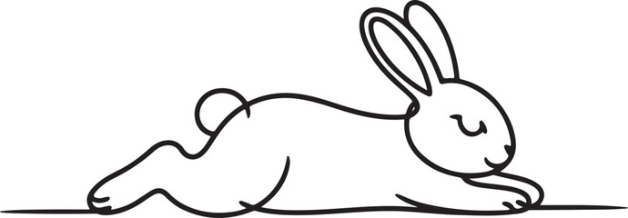 Line drawing of bunny lying in contoured style on checkerboard background illustration